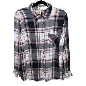 Faded Glory  Women's Lightweight Long Sleeve Button Up Plaid Shirt Size 1X / 16W